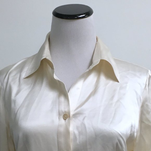 Brooks Brothers cream silk button up long sleeve collared shirt top classic 6 - Picture 2 of 5